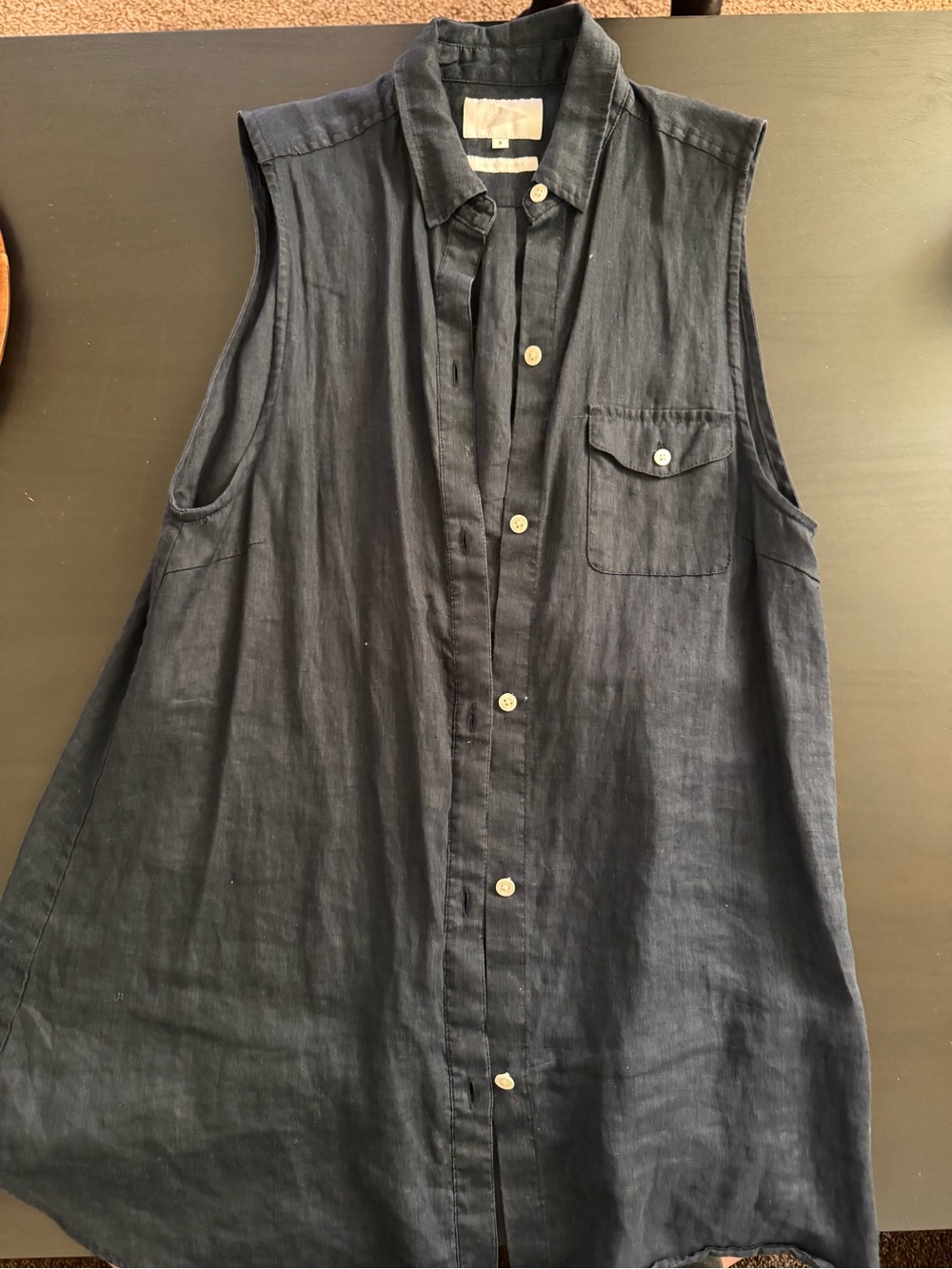 Pilgrim Navy Sleeveless Button-Down Linen Shirt